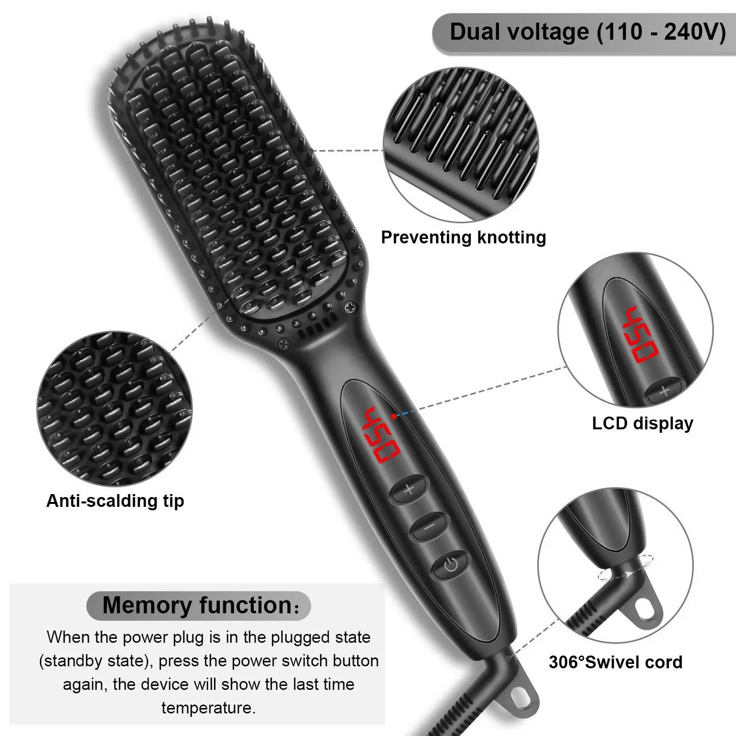 2024 Hair Straightening Brush Tool LED Temperature Display Salon Beauty Care Flat Iron  For Women