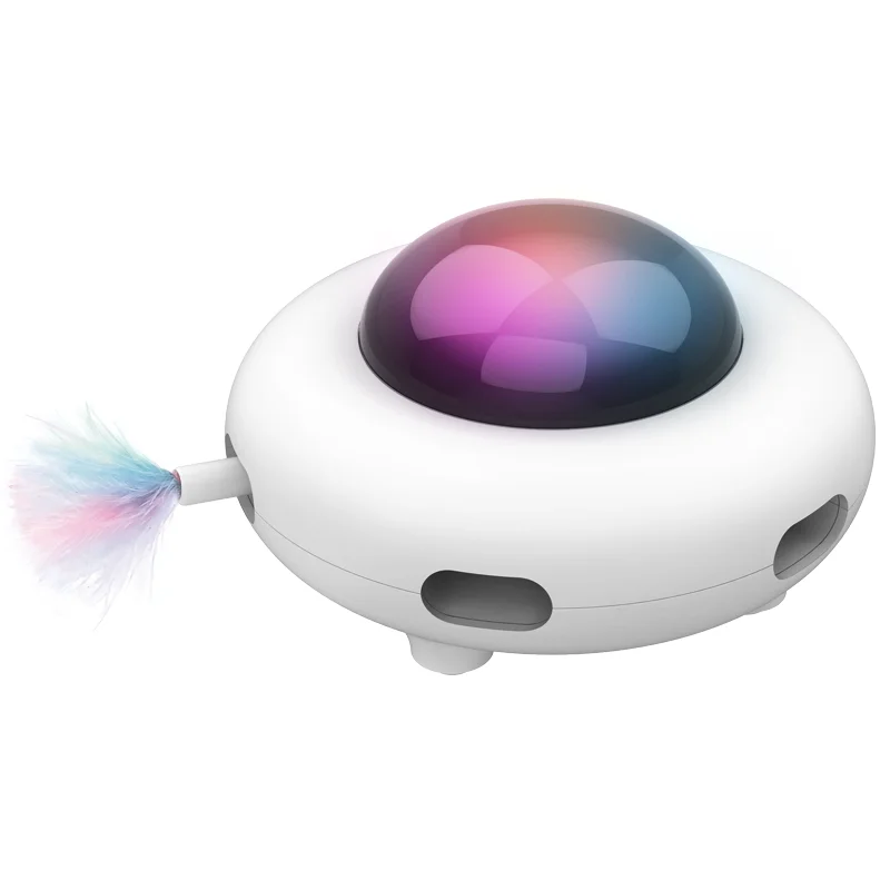 2024 New Automatic UFO Electric Cat Toy Pet Tumbler Turntable Funny UFO Interactive Cat Toy With Feather