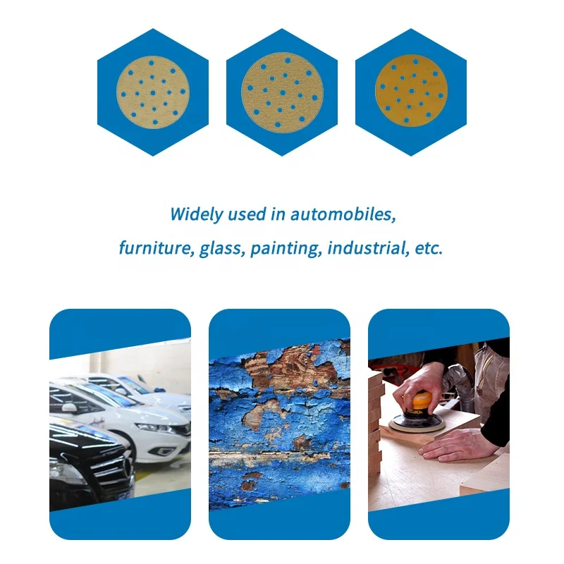High Quality Yellow 6Inch 17Holes Sandpaper RMC AP33M Sand paper 150MM Abrasive Disc Gold Sanding Paper