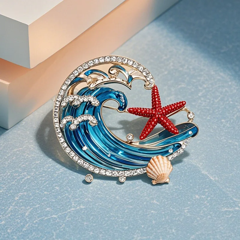 XILIANGFEIZI Japan / South Korea Fashion Creative Blue Wave Shell Starfish Brooch Seaside Tourist Souvenirs