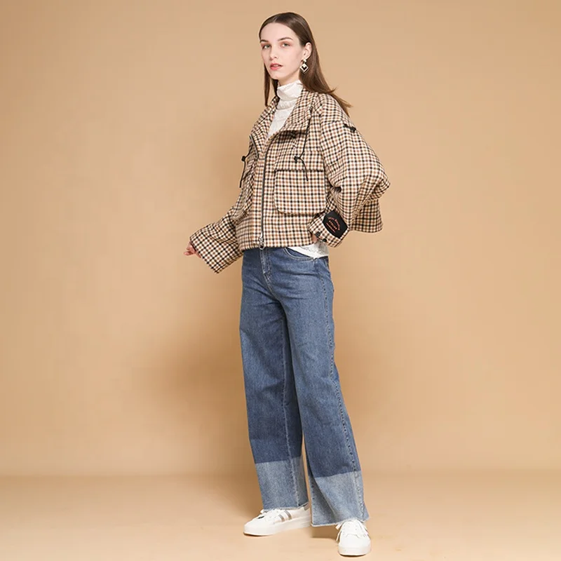 Embroidery patch at sleeve design coat short-length wool blend woman outwear