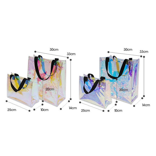 Прозрачные сумочки на заказ, модная прозрачная голографическая Сумка-тоут из ПВХ для покупок