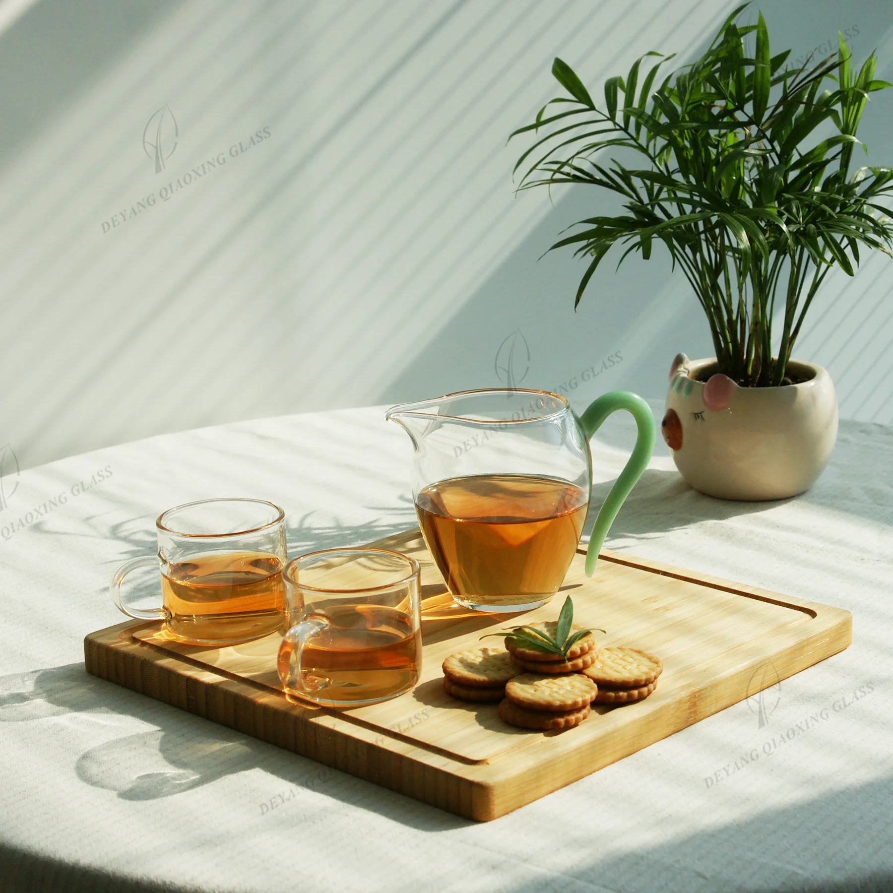 Clear Transparent Hand Blown Bulk Drinking Sets Juice Bubble Glass Cappuccino Milkshake Cup Borosilicate Glass with Color Handle