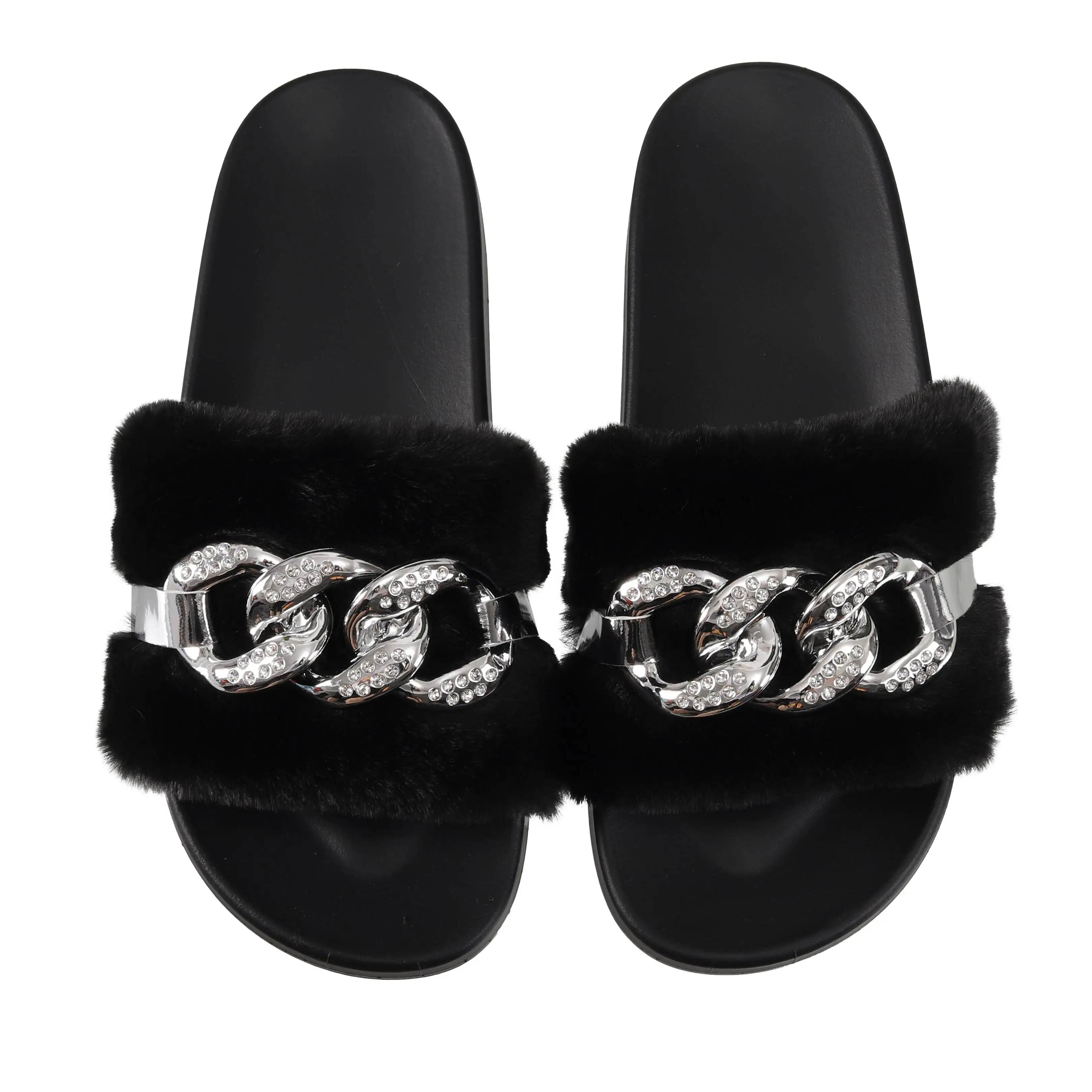 
2021 new style bath branded hardwear diamond chain women designer slippers home quality slippers wedges for women 