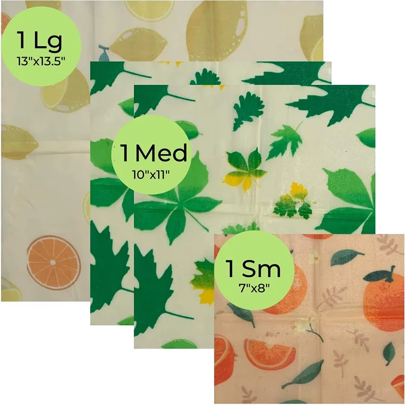 Eco Friendly Custom Private Label 3-Pack Food Grade Reusable Organic Kitchen Beeswax Food Paper Wraps Set For Keeping Fresh