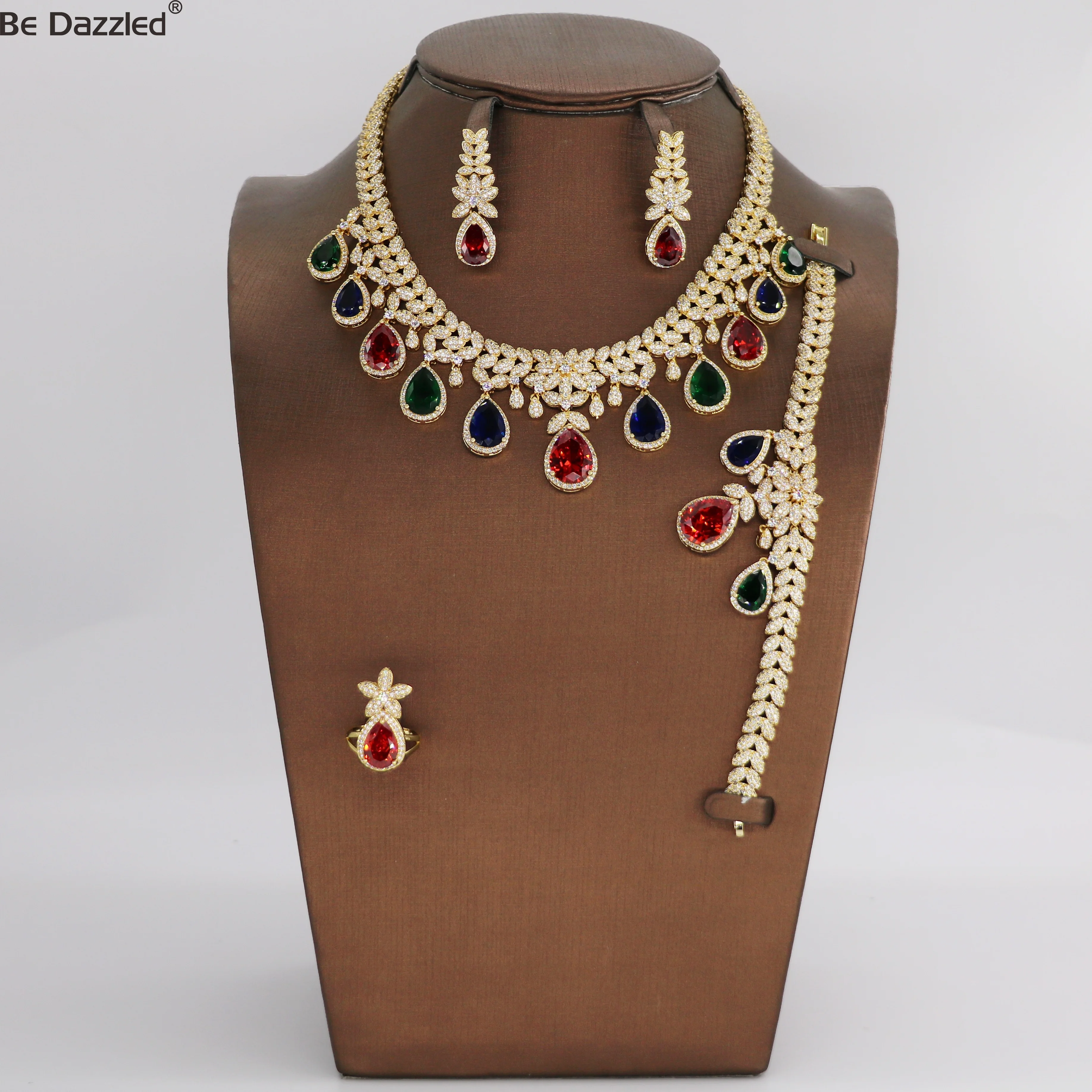 4 Pcs African Women Fashion Jewelry Sets Luxury Saudi 24K Gold Plated Dubai Big Colorful Crystal Wedding Gift Bridal Jewelry set