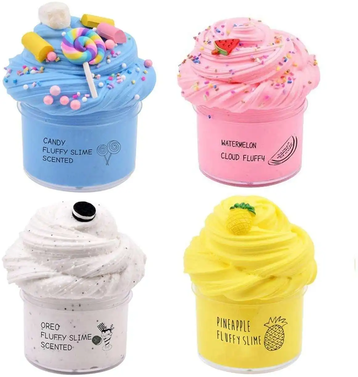 4pack Watermelon Pineapple Canday Cookey Slime Kit  Fluffy Super Soft & Non-Sticky Color Box Children Party Toy putty100ml