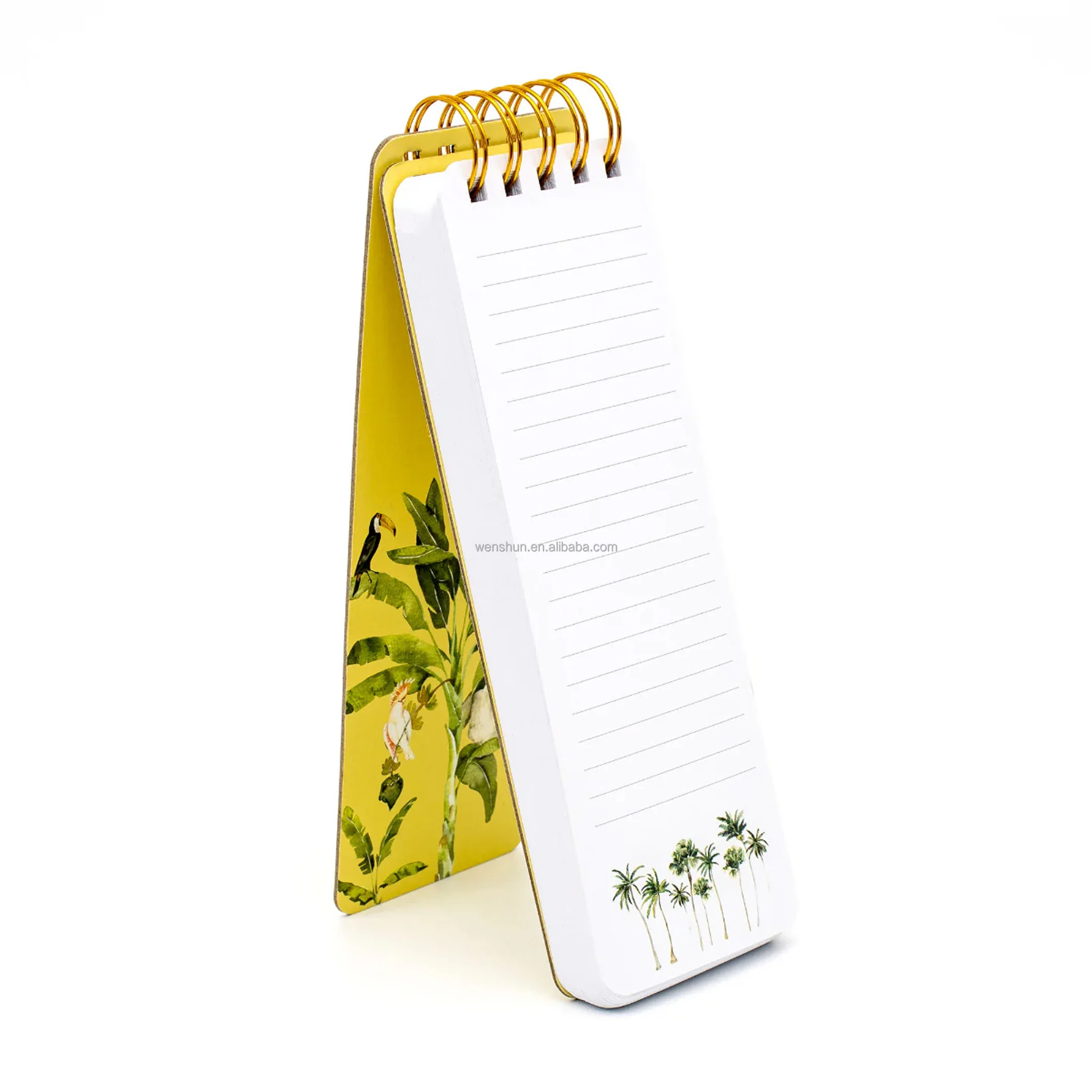 Custom Tropical Yellow Print 50 Lined Pages Double Gold Spiral Bound Reporter Notepad
