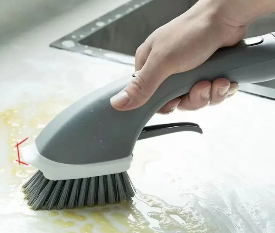 Automatic Liquid Washing Kitchen Cleaning Brush 2 In 1 Long Handle Cleaning with Removable Brush Sponge Dispenser