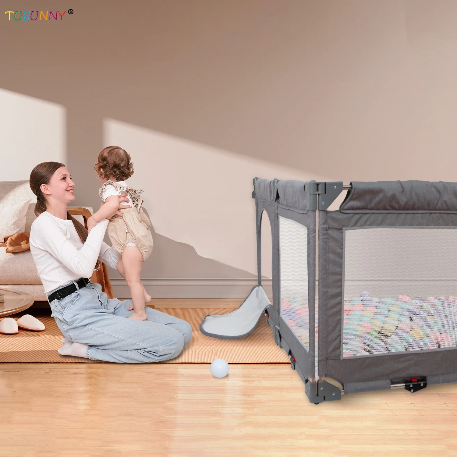 Sheet Assembly Foldable Portable Modern Indoor Outdoor Foldable  Square Oxford Fabric Safety Playpen Baby Playards For Toddler