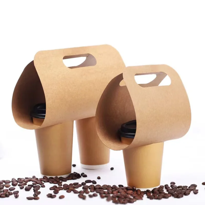 2/4 Cup portable take away coffee cup carrier bubble tea cup holder foldable cardboard craft coffee paper holder tray
