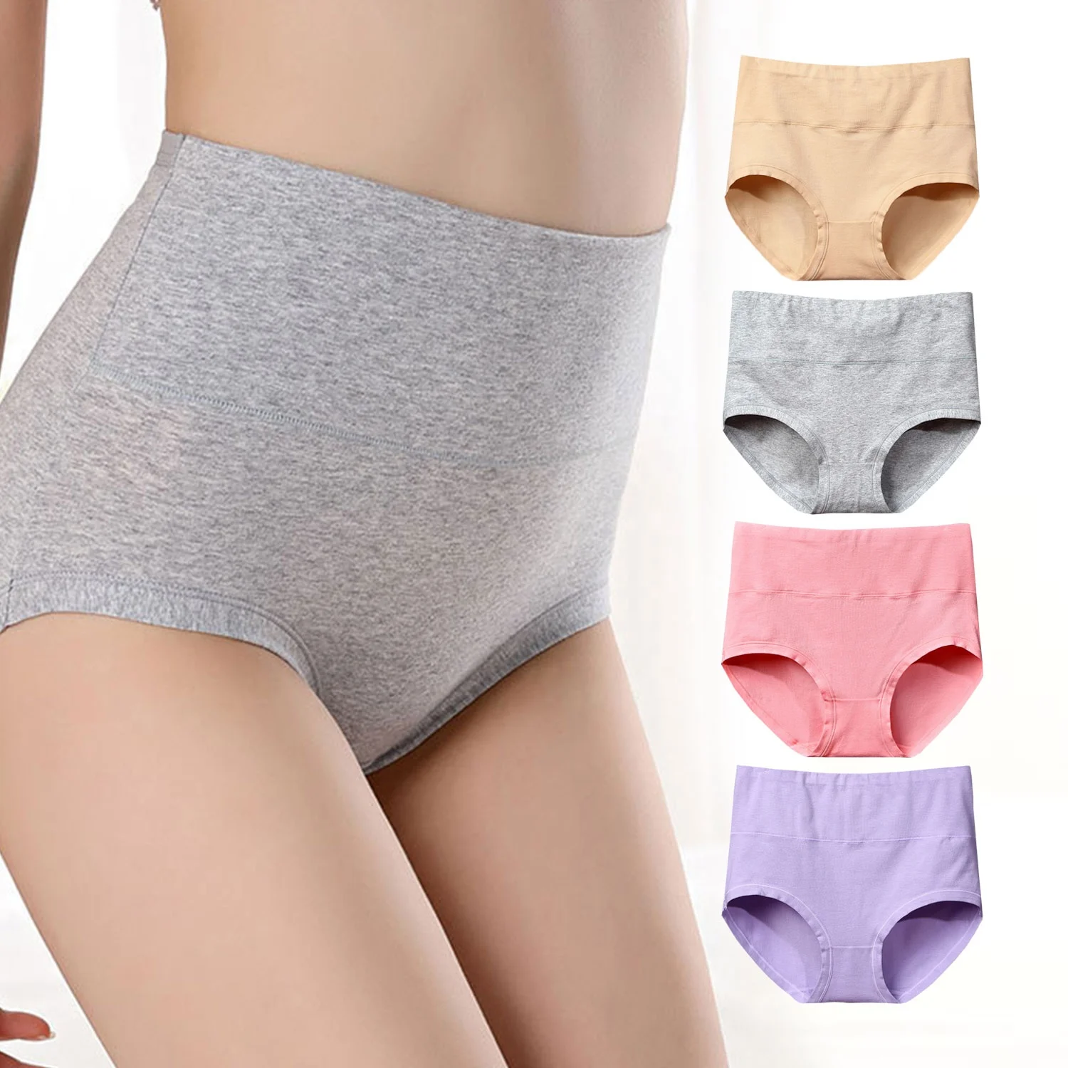 Трусики женские с высокой посадкой, нижнее белье из хлопка и спандекса, мягкие дышащие, большие размеры
