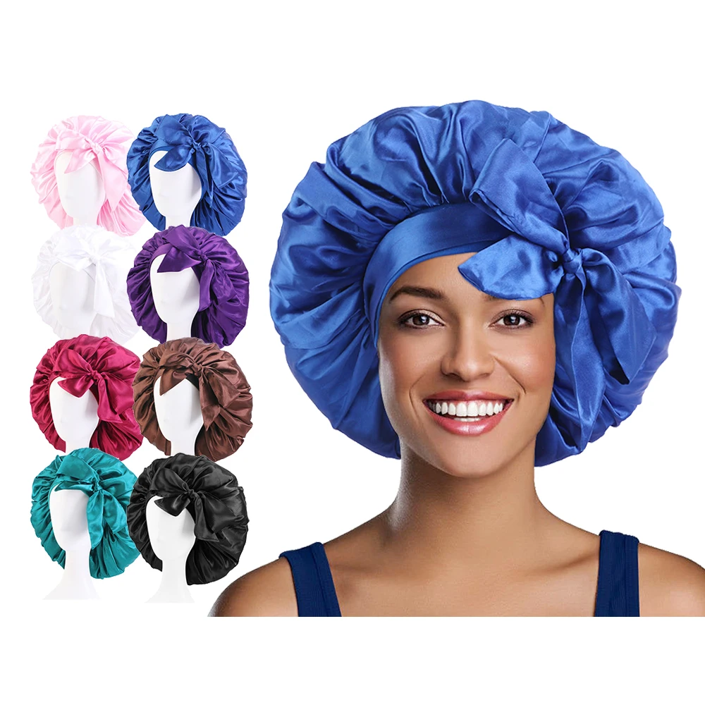 Bonnets and Edge Wraps Scarf and Jumbo Hijab Cap Braid Bonnet Sleeping Hat Hair Turban Bow Custom Silky Tie on Satin Large Women