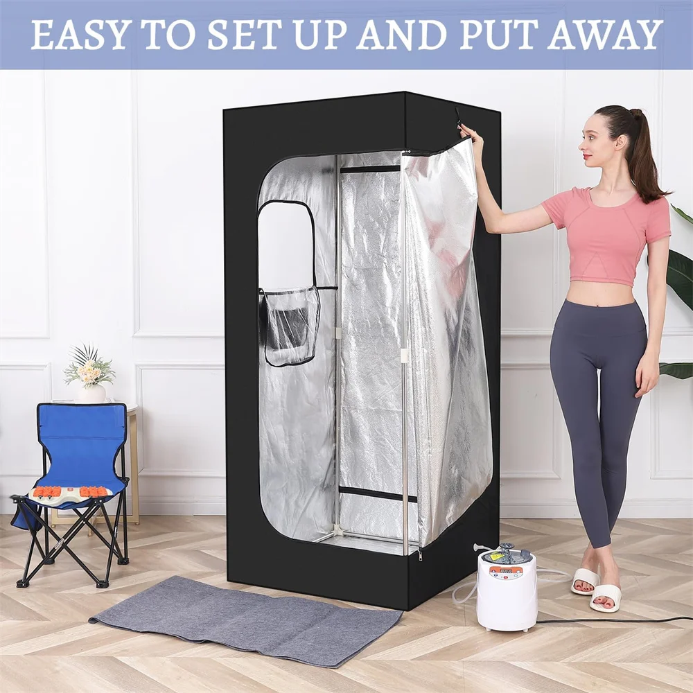 Personal Home Spa Portable Steam Sauna Box Foldable Whole Body Sauna Tent with Steamer Foldable Chair