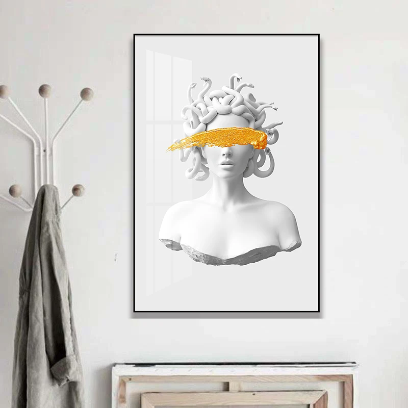 Minimalist pop art painting A plaster statue of Medusa Greek Mythology wall art for For home decoration posters prints