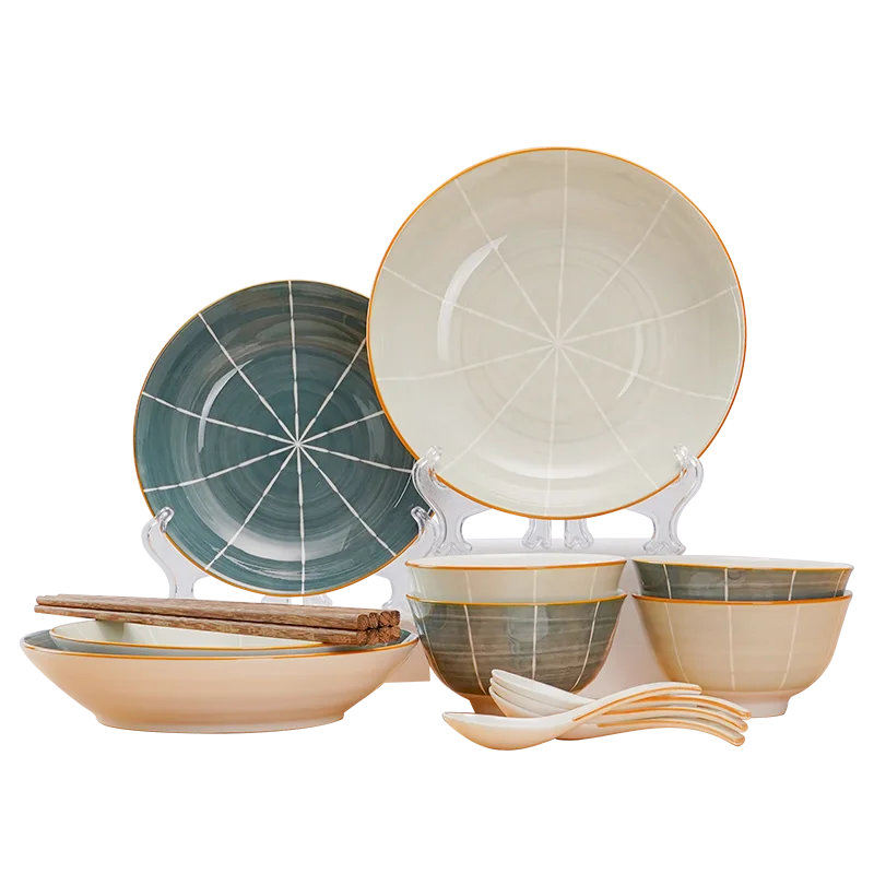 Ink grey tableware set with 16 pieces of Chinese ceramics as a gift for elders