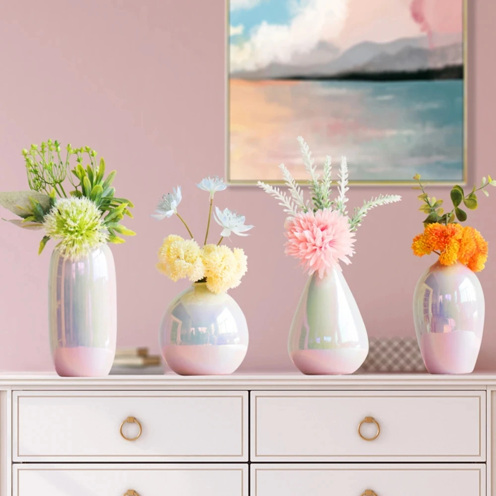 Colorful Pearl Glazed Looking Flower Pot Porcelain Wedding Decoration Ceramic Vase For Home Decor