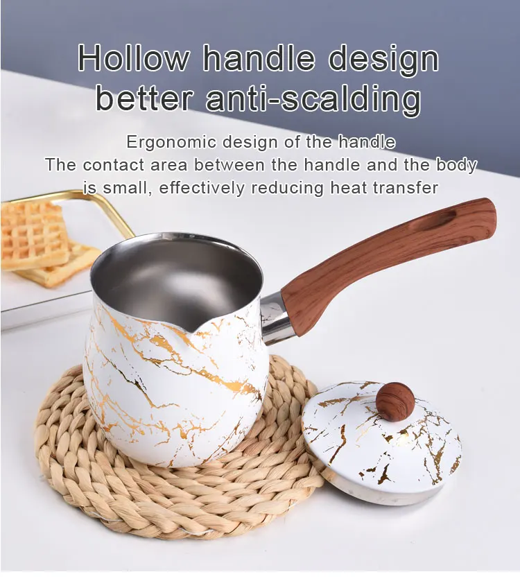 D102582 Private Kitchens Surface Painting Flower Stainless Steel Milk Fast Boiling Turkish Coffee Pot