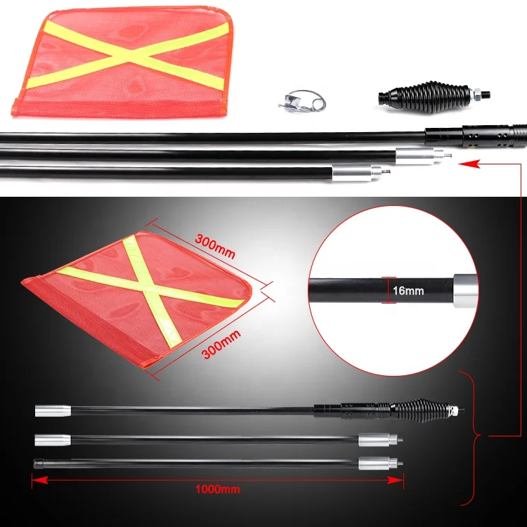 Mining Whip with Amber Led Light on Top 8/10/12 ft with X Reflection Flag Safety flag pole light for vehicle