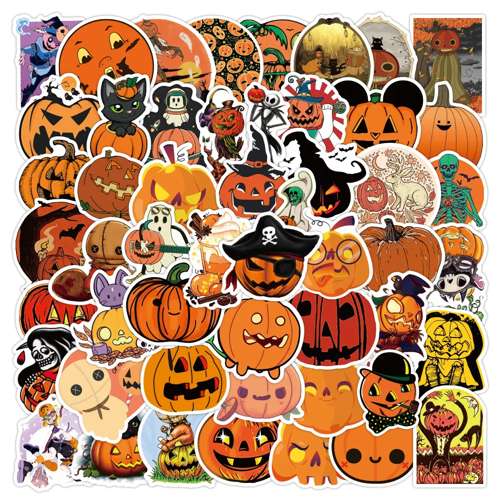 50 PCS Pumpkin head Sticker Pack Halloween Vinyl Water Bottle Stickers Waterproof Laptop Skateboard