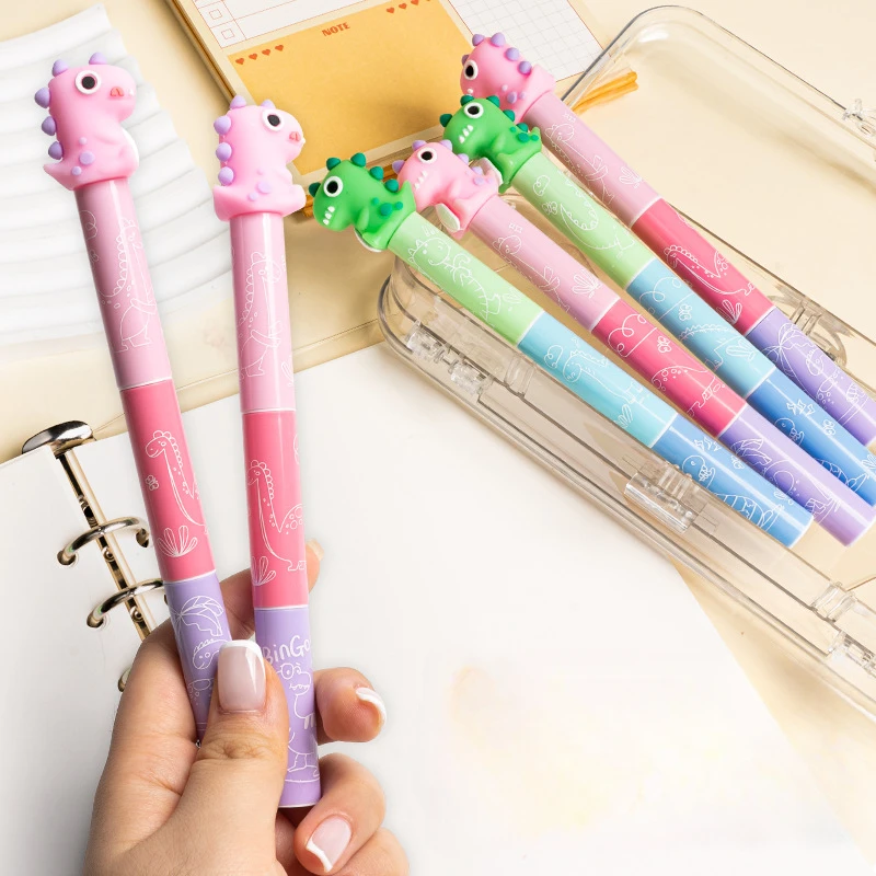 Creative Dinosaur Design School Student Highlighter Kawaii Kids Mini Plastic Liquid Marker Pens Stationery 3 Color in One Pen