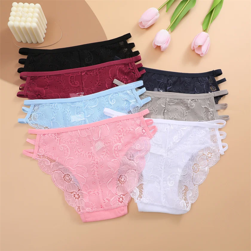 FINETOO 2024 New Hot Women Cotton Strap Sexy Lace Daily Low Waist Girls Briefs Panties Underwear Lady Breathable Comfortable Hot