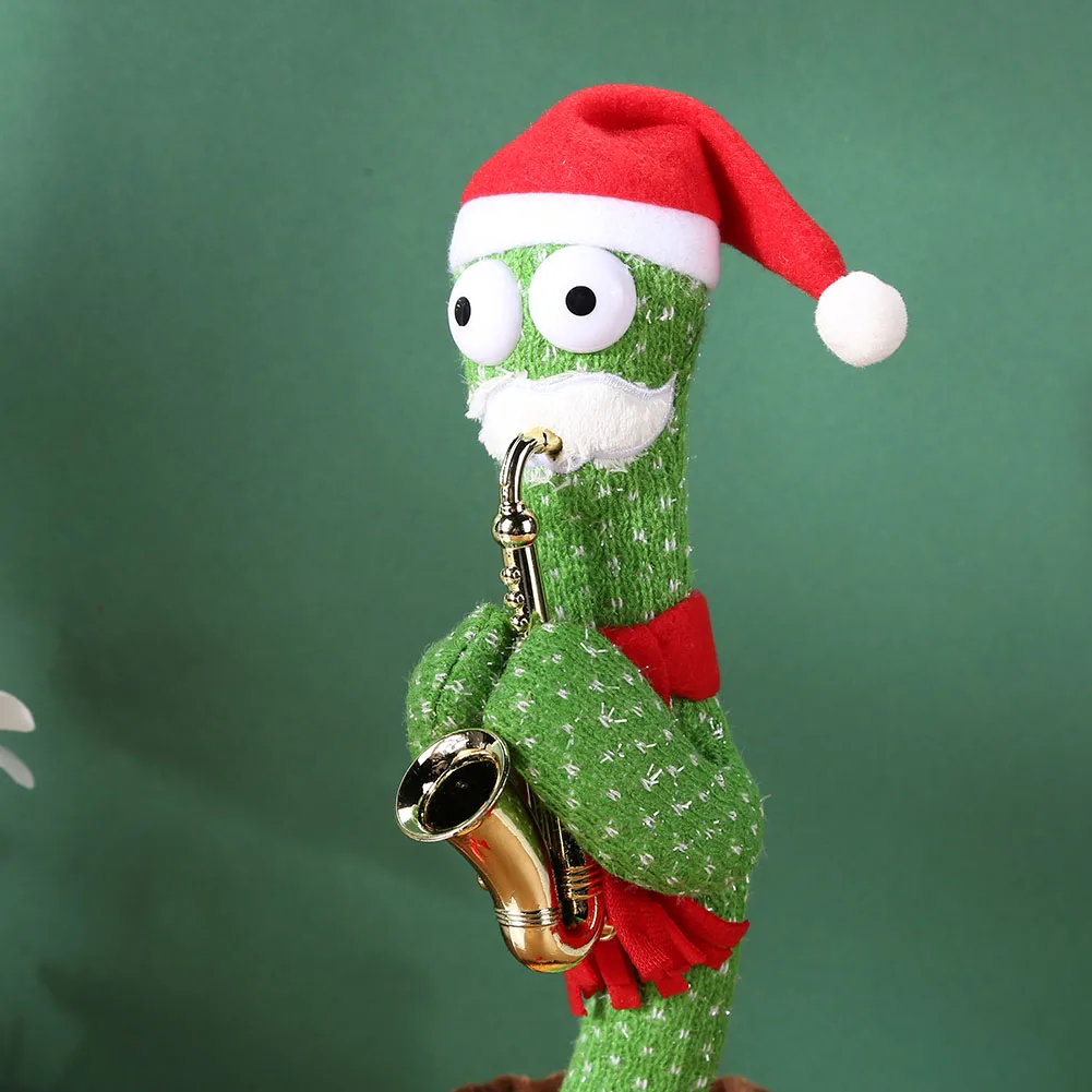 Dancing Cactus with Saxophone Electric Plush Toy Battery Charging Singing 8 Songs Twisting Talking Doll Childhood Early Educate
