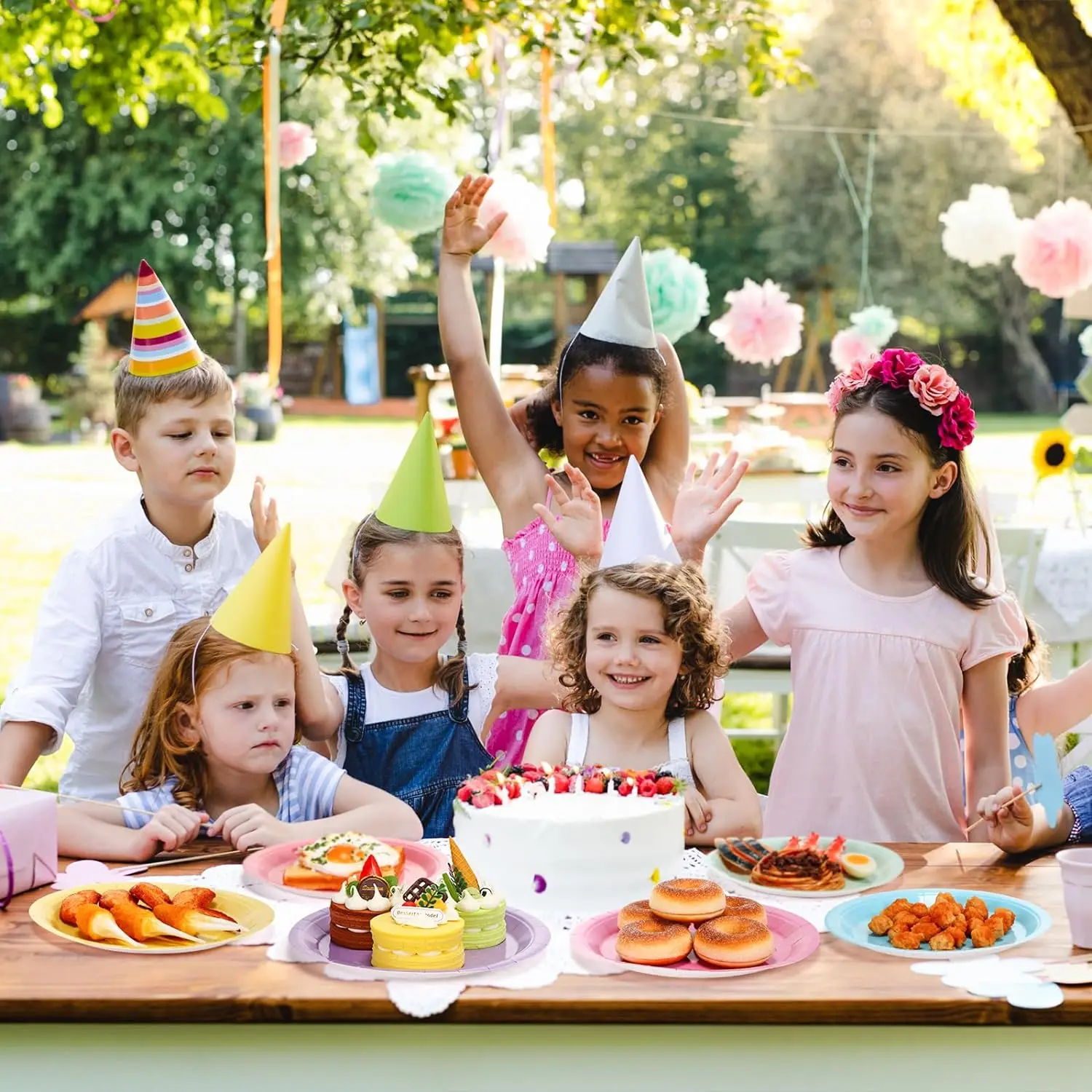 Disposable Party Rainbow Paper Dinner Plates for Birthday Holiday Spring Party Supplies
