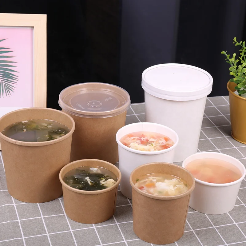 Disposable kraft paper soup bucket take away custom printed kraft disposable paper soup bowl