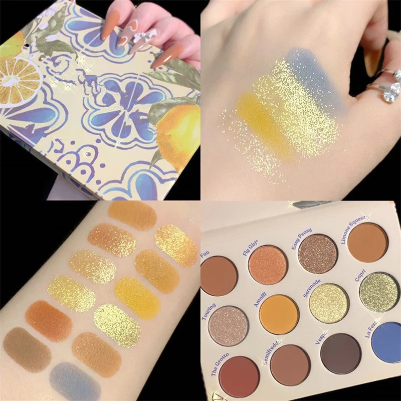 Twelve-color eyeshadow tray with  pearlescent, delicate and easy to color