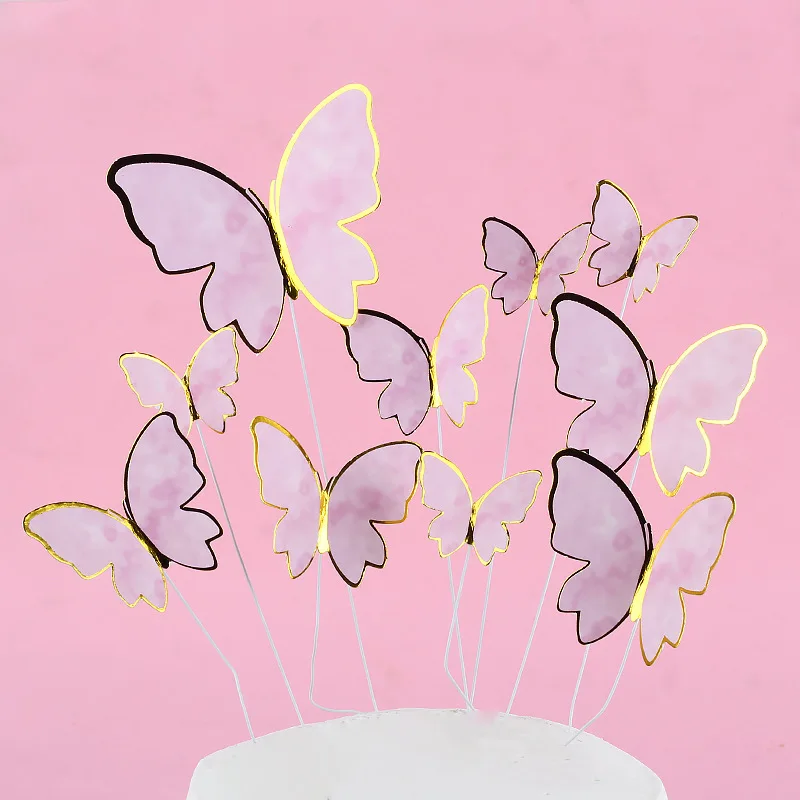 happy birthday cake topper mix  Decoration Gold Butterfly Paper Cake Topper Set Dressing on baking Topper Wedding Bride Dessert