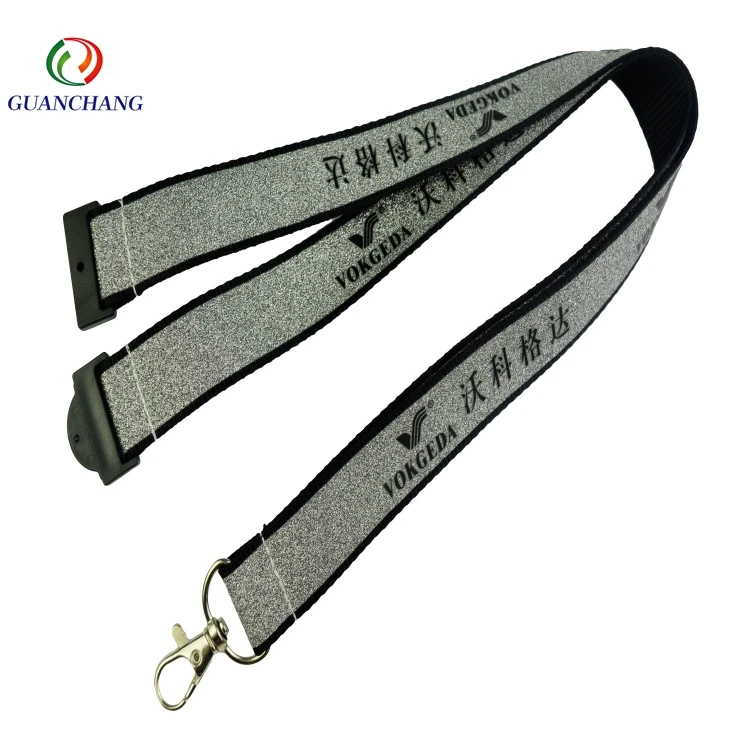 Custom Personalized Fashion High End  Reflective glitter lanyard Strap Double Layer Lanyards  lanyard with with seatbelt buckle