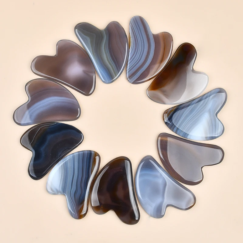 Popular Style Grey Agate Gua Sha Facial Tool Jade Guasha Anti Wrinkle Massager Wholesale Grey Agate Gua Sha Stone Face Scraper