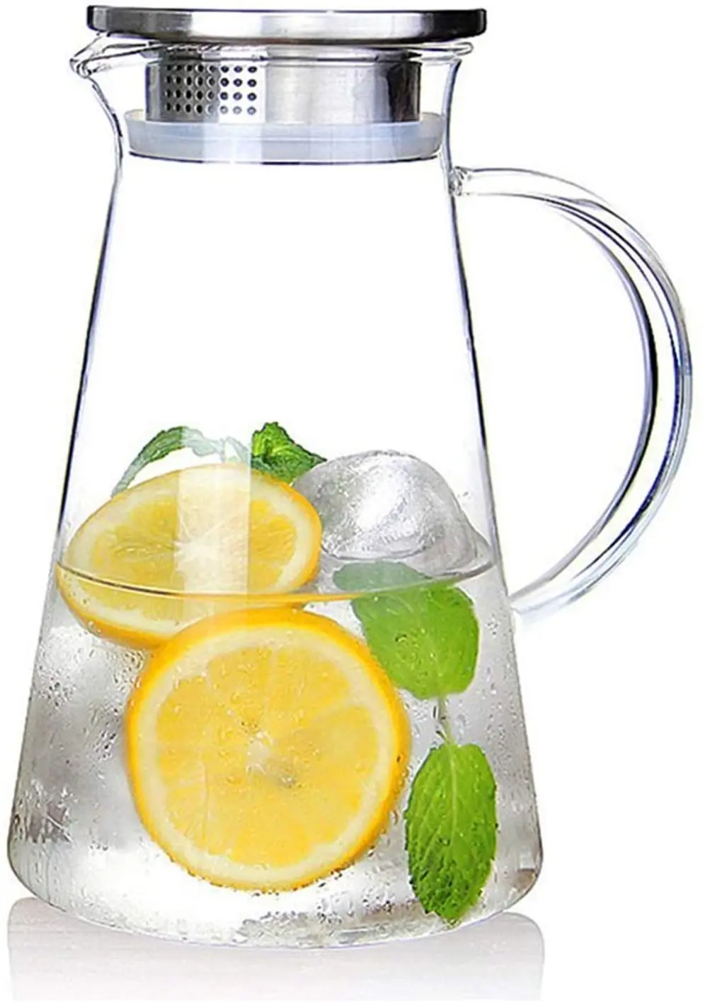 Glass Pitcher with Lid Iced Tea Pitcher Water Jug Water Kettles Support Accepted Transparent 2.0 Liter 68 Ounces Stainless Steel