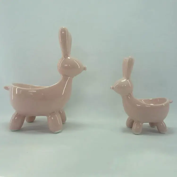 Ceramic Crafts Traditional Easter Rabbit Sitting Decoration With Egg Holder