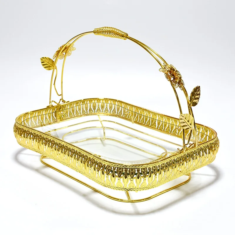 Amazon new exotic fruit basket rectangle portable food glass tray metal fruit basket
