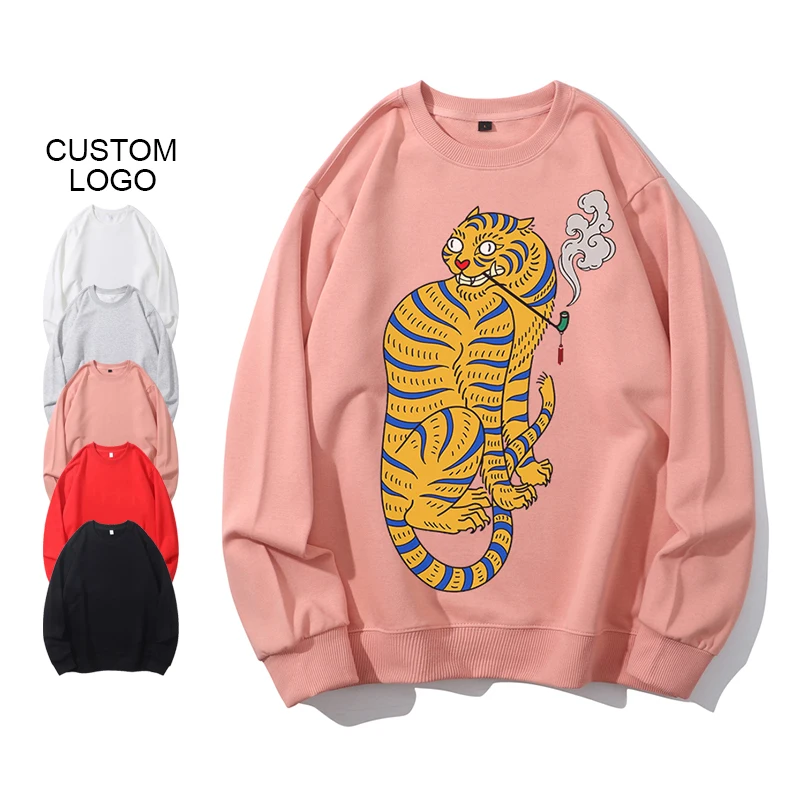 Wholesales 2022 New Year Of The Tiger Illustration Unisex Cotton Crewneck Customizing Printing Blank Pullover Plain Sweatshirt