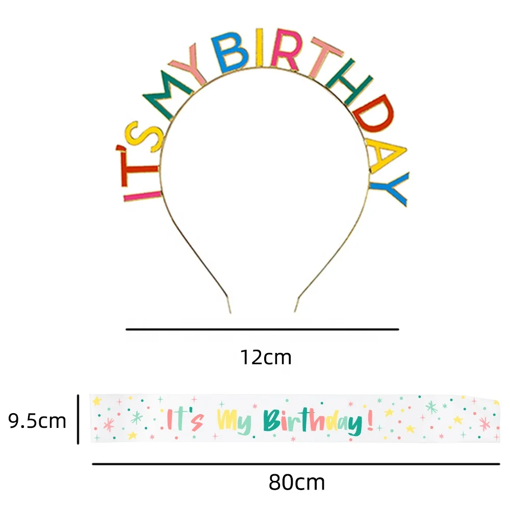 Wholesale Colorful Birthday Balloons Sash Tiara Glitter Banner Happy Decoration
