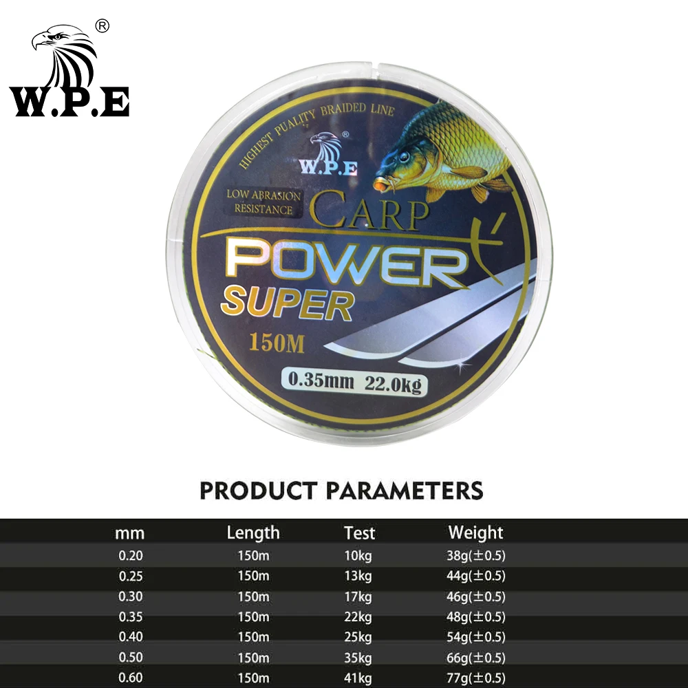W.P.E Customized Brand Super Power 0.2mm-0.60mm Fluorocarbon Coating Fishing Line 10-41KG Fast Sinking Line Carp fishing Line