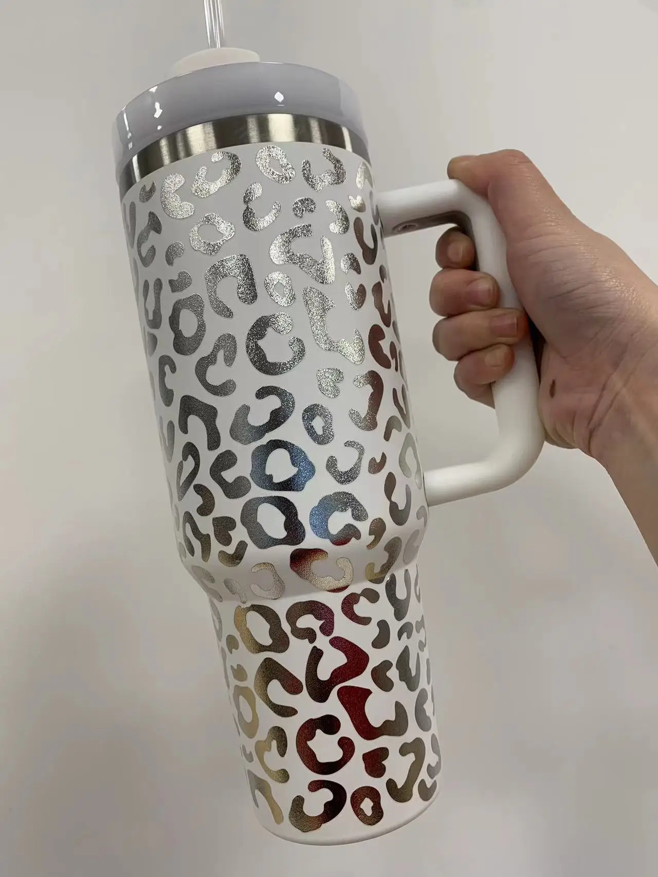 Ready to Ship Leopard Print  H2.0  Sublimation 40oz Tumbler Adventure Traveler Tumbler with Handle and Straw Travel Mug
