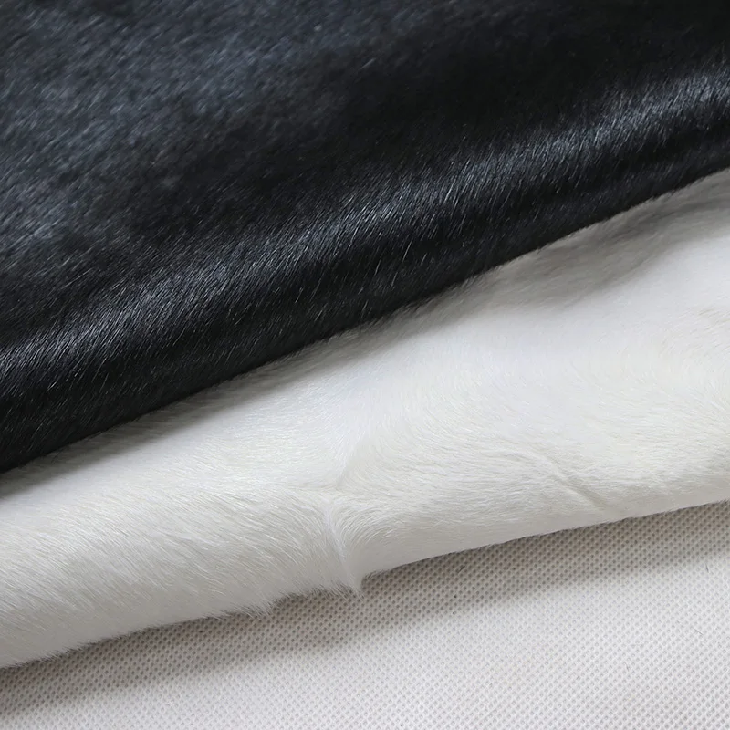 Premium cowhide Solid color off white and black Hide leather fabric cow fur skin