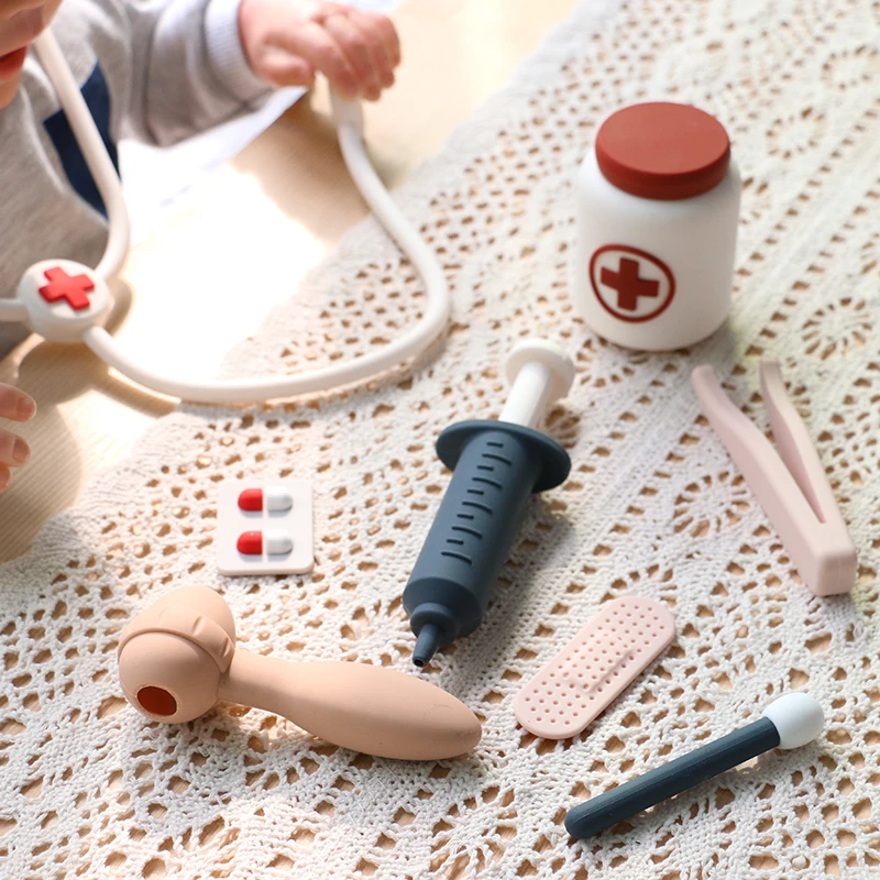 PAISEN Silicone Soft Children Pretend Doctor Toy Set Simulation Medicine Box Injection Play House Toy For Baby