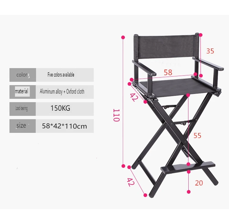 Foldable Makeup Artist Stool Chair, Portable Tall Folding Directors Chair, Aluminum Makeup Chair Customizable Logo