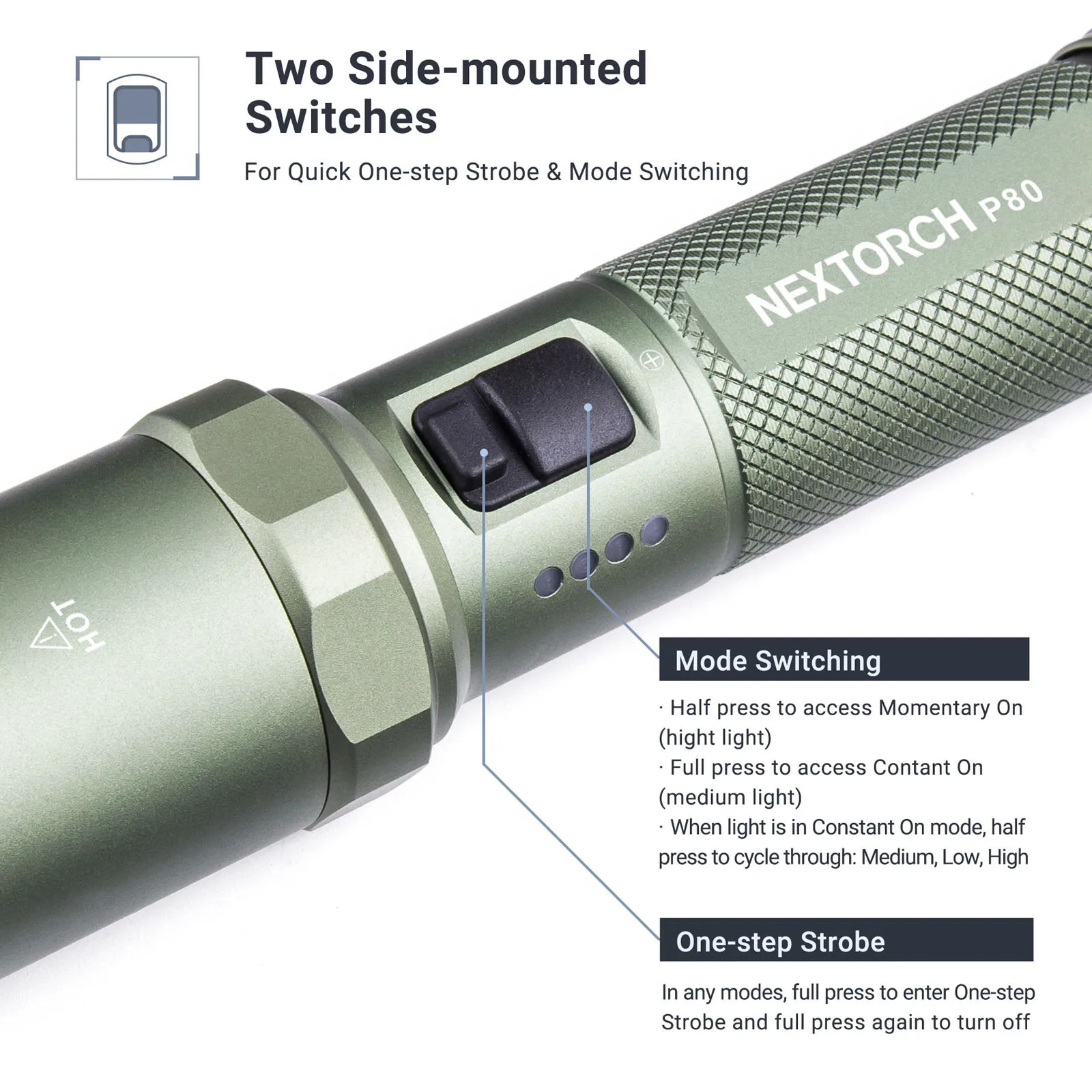 1600 lumen Oliver Green Nextorch P80 tactical flashlight self defense lantern  rechargeable flashlight electric defense