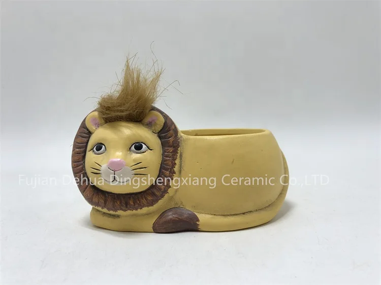 Hot Sale Cute Animal Lion Shape Desktop Succulent Planters Modern Ceramic Flower Pots For Home Decor