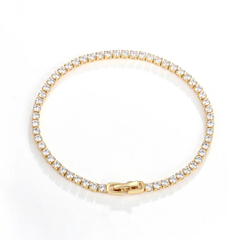 Wholesale High Quality Tennis Chains Bracelet Women S925 Silver Jewelry 2.5mm Bling Diamond 18K Gold Plated Hip Hop Bracelet