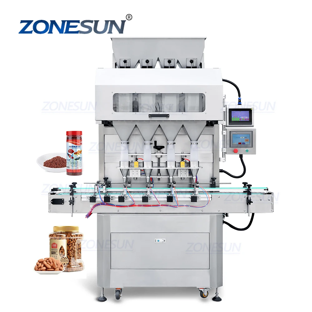 ZONESUN ZS-GW5 Automatic 4 Heads Nuts Beans Grain Granule Particle Bottles Weighing Filling Machine
