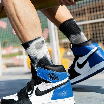 YL  Custom designer logo embroidery sport unisex socks cotton tie dye socks men