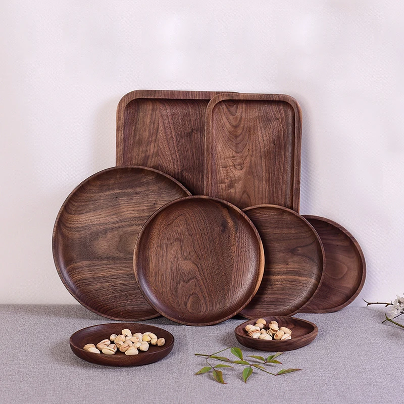 Wholesale Round  Solid Wood Serving Tray for Kitchen Rustic Rectangle Wooden Tea Serving Tray Bread Food Serving Tray