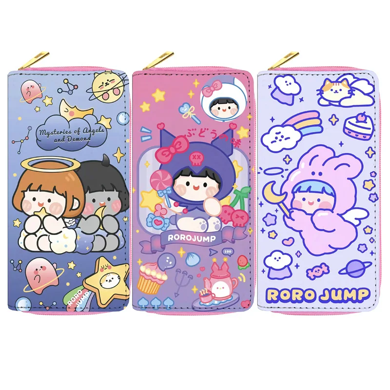 Custom Women Cute cartoon girl Printed Clone Long card Wallets PU Leather Carteras For Women Fashionable purse